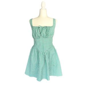 Gingham Cottagecore Dress Size XL Soft Girl Milkmaid Picnic Twee Green White NWT